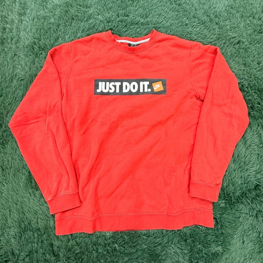 Nike Just Do It Sweatshirt Mens Large Red Pullover Logo Graphic